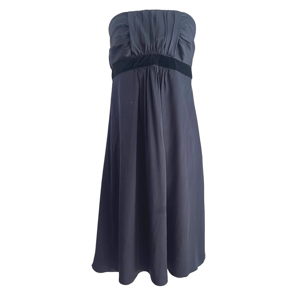 Banana Republic Silk Strapless Dress 14 Women Velvet Trim Side Zip Black LBD